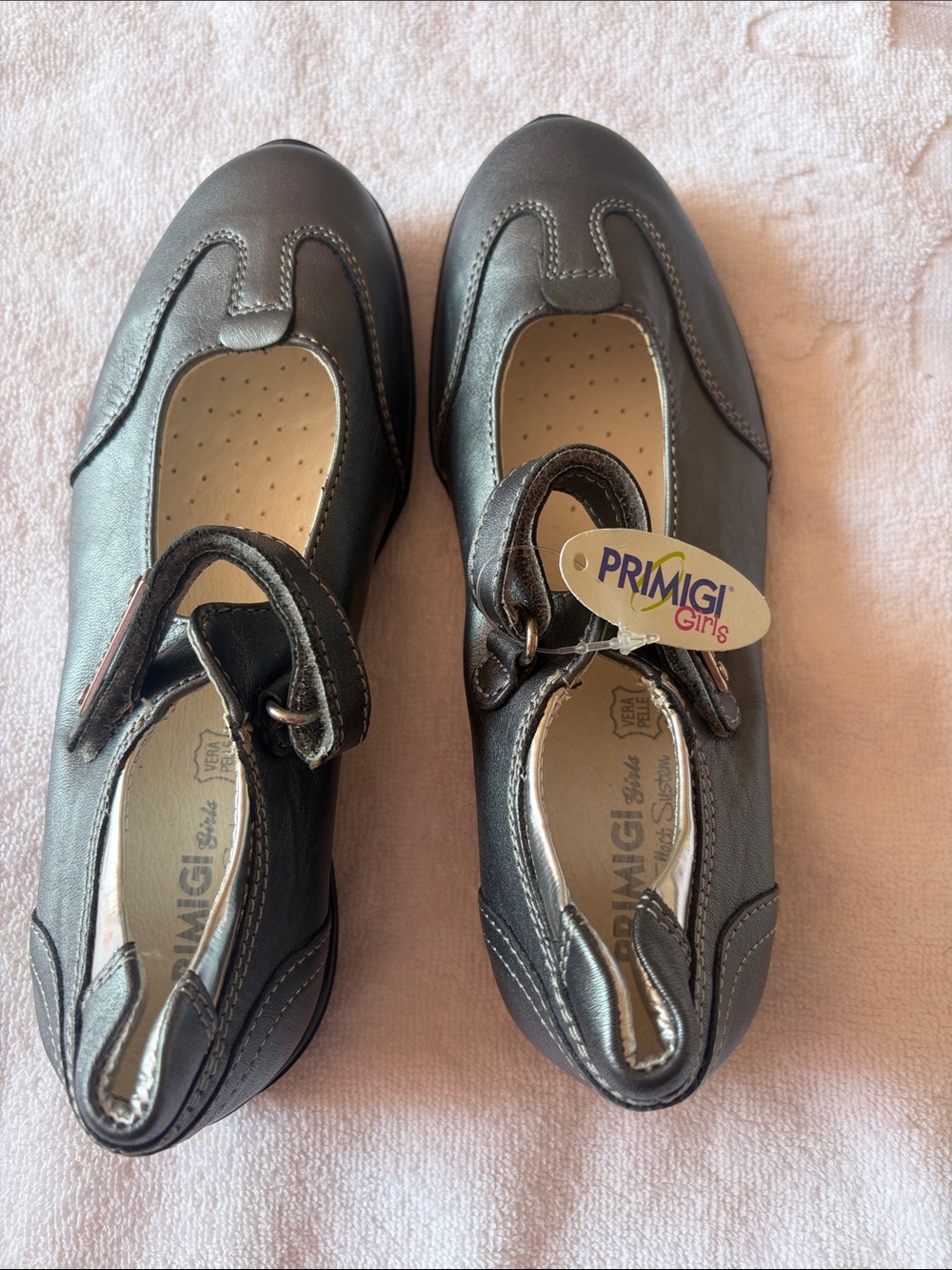 Primigi Girls Metallic Black Hook-and-Loop Mary Janes